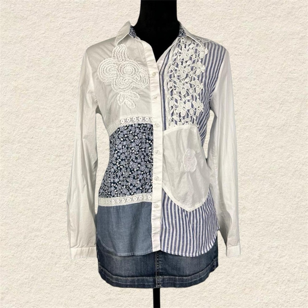 Valentinas Women's Patchwork Floral Button-Up Long Sleeve Blouse